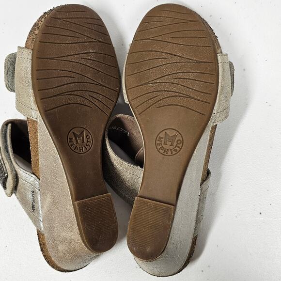 Mephisto Taupe Double Strap Wedge Heel Slides Size EU 37/ US 7 - Picture 7 of 12